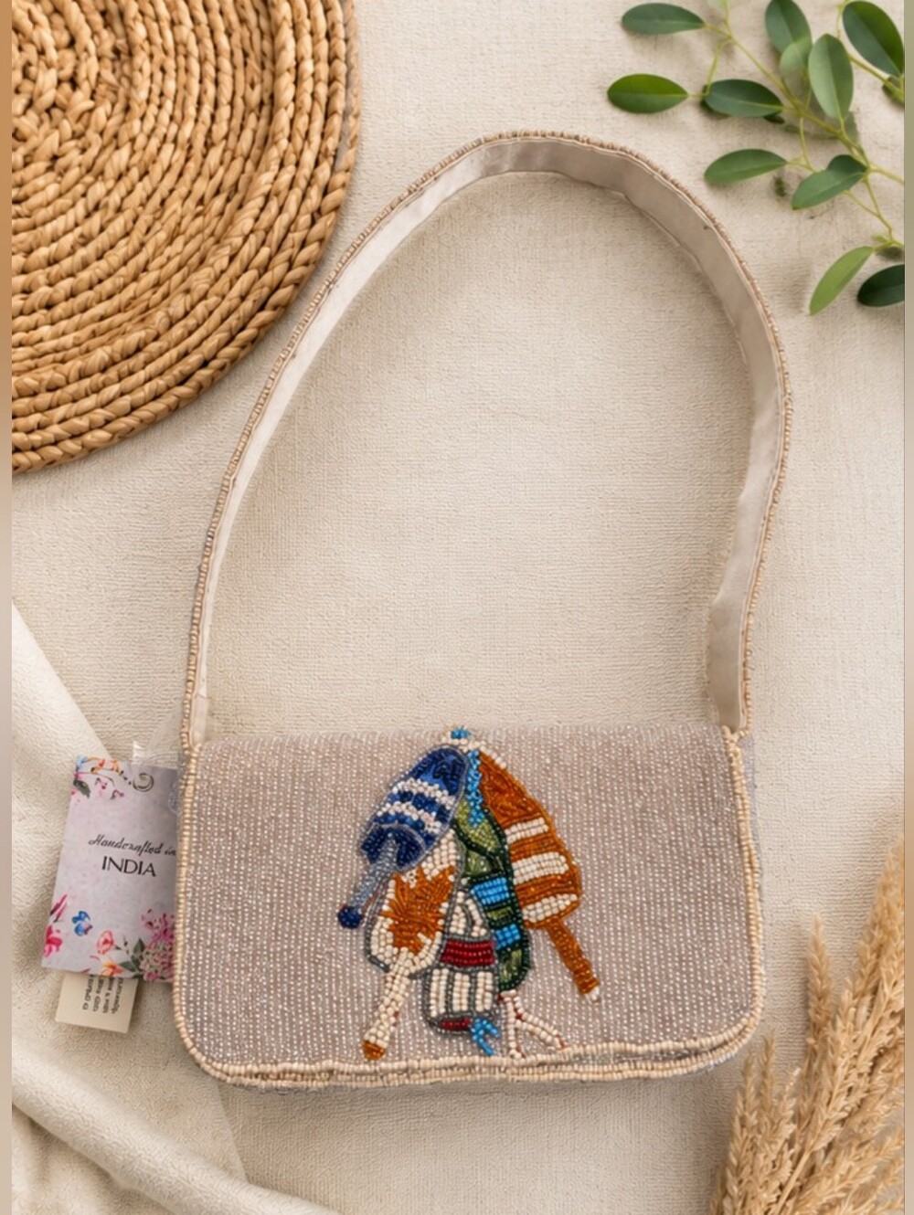 Handcrafted In India Beaded Coastal Buoy Lobster Shoulder Bag NEW
